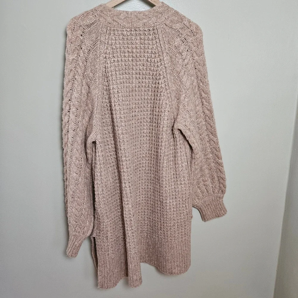 NEW A New Day Long Chunky Cardigan Sz L‎ Open Front Cable Knit Tan Blush NWT